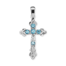 Load image into Gallery viewer, ITI NYC Apostles Cross Pendant with Light Blue Cubic Zirconia in Sterling Silver