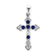 Load image into Gallery viewer, ITI NYC Apostles Cross Pendant with Dark Blue Cubic Zirconia in Sterling Silver