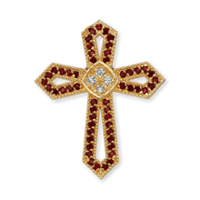 Load image into Gallery viewer, ITI NYC Passion Cross Pendant with Red Cubic Zirconia in Sterling Silver