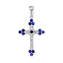 Load image into Gallery viewer, ITI NYC Trinity Cross Pendant with Dark Blue Cubic Zirconia in Sterling Silver