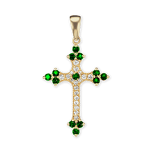 Load image into Gallery viewer, ITI NYC Trinity Cross Pendant with Green Cubic Zirconia in Sterling Silver