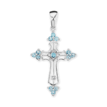 Load image into Gallery viewer, ITI NYC Trinity Cross Pendant with Light Blue Cubic Zirconia in Sterling Silver
