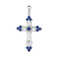 Load image into Gallery viewer, ITI NYC Trinity Cross Pendant with Dark Blue Cubic Zirconia in Sterling Silver