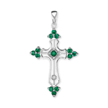 Load image into Gallery viewer, ITI NYC Trinity Cross Pendant with Green Cubic Zirconia in Sterling Silver