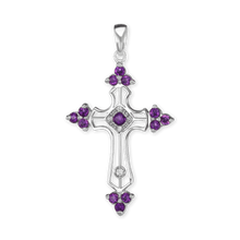 Load image into Gallery viewer, ITI NYC Trinity Cross Pendant with Purple Cubic Zirconia in Sterling Silver