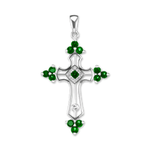 Load image into Gallery viewer, ITI NYC Trinity Cross Pendant with Green Cubic Zirconia in Sterling Silver