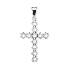 Load image into Gallery viewer, 14K Gold Contemporary Cross 11 Stone Pendant Mounting (39 x 20 mm)