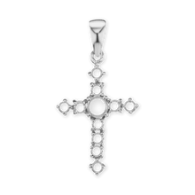 Load image into Gallery viewer, 14K Gold Contemporary Cross 11 Stone Pendant Mounting (35 x 18 mm)