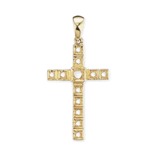 Load image into Gallery viewer, 14K Gold Contemporary Conte Classic Cross 11 Stone Pendant Mounting (40 x 20 mm)