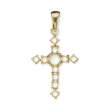 Load image into Gallery viewer, 14K Gold Contemporary Cross 11 Stone Pendant Mounting (35 x 18 mm)