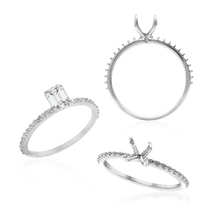 Load image into Gallery viewer, ITI NYC Emerald Shape 4 Prong Zinnia with Side Stones Solitaire