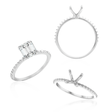 Load image into Gallery viewer, ITI NYC Emerald Shape 4 Prong Zinnia with Side Stones Solitaire