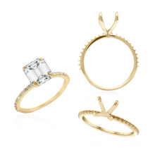 Load image into Gallery viewer, ITI NYC Emerald Shape 4 Prong Zinnia with Side Stones Solitaire