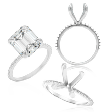 Load image into Gallery viewer, ITI NYC Emerald Shape 4 Prong Zinnia with Side Stones Solitaire