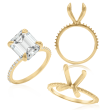 Load image into Gallery viewer, ITI NYC Emerald Shape 4 Prong Zinnia with Side Stones Solitaire