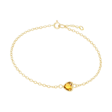 Load image into Gallery viewer, Diamond or Gemstone Heart Bezel Charm in 14K Yellow Diamond Cut Cable Bracelet