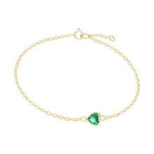 Load image into Gallery viewer, Diamond or Gemstone Heart Bezel Charm in 14K Yellow Diamond Cut Cable Bracelet