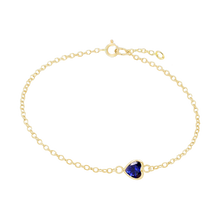 Load image into Gallery viewer, Diamond or Gemstone Heart Bezel Charm in 14K Yellow Diamond Cut Cable Bracelet