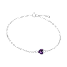 Load image into Gallery viewer, Diamond or Gemstone Heart Bezel Charm in 14K White Diamond Cut Cable Bracelet