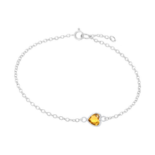 Load image into Gallery viewer, Diamond or Gemstone Heart Bezel Charm in 14K White Diamond Cut Cable Bracelet