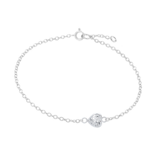 Load image into Gallery viewer, Diamond or Gemstone Heart Bezel Charm in 14K White Diamond Cut Cable Bracelet