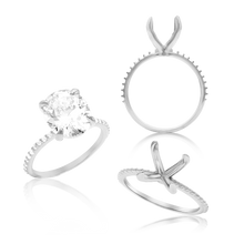 Load image into Gallery viewer, ITI NYC Oval 4 Prong Zinnia with Side Stones Solitaire