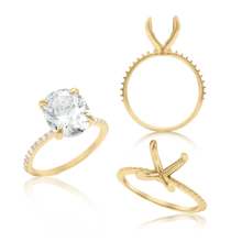 Load image into Gallery viewer, ITI NYC Oval 4 Prong Zinnia with Side Stones Solitaire