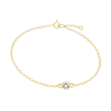 Load image into Gallery viewer, Diamond or Gemstone Round Bezel Charm in 14K Yellow Diamond Cut Cable Bracelet