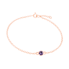 Load image into Gallery viewer, Diamond or Gemstone Round Bezel Charm in 14K Rose Round Cable Bracelet