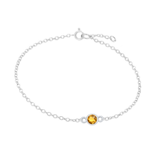 Load image into Gallery viewer, Diamond or Gemstone Round Bezel Charm in 14K White Diamond Cut Cable Bracelet