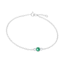Load image into Gallery viewer, Diamond or Gemstone Round Bezel Charm in 14K White Diamond Cut Cable Bracelet