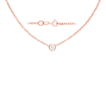Load image into Gallery viewer, Diamond or Gemstone Round Bezel Charm in 14K Rose Round Cable Necklace (16-18" Extension)