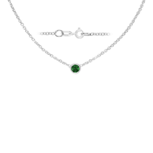 Load image into Gallery viewer, Diamond or Gemstone Round Bezel Charm in 14K White Diamond Cut Cable Necklace (16-18" Extension)