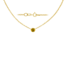 Load image into Gallery viewer, Diamond or Gemstone Round Bezel Charm in 14K Yellow Diamond Cut Cable Necklace (16-18" Extension)