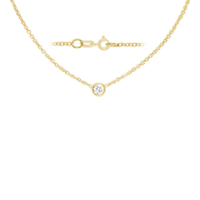Load image into Gallery viewer, Diamond or Gemstone Round Bezel Charm in 14K Yellow Diamond Cut Cable Necklace (16-18" Extension)