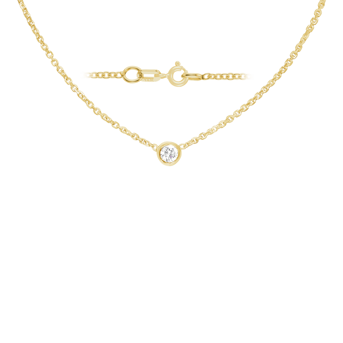 Diamond or Gemstone Round Bezel Charm in 14K Yellow Round Cable Necklace (16-18