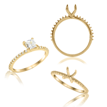 Load image into Gallery viewer, ITI NYC Princess Shape 4 Prong Zinnia With Side Stones Solitaire