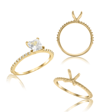 Load image into Gallery viewer, ITI NYC Princess Shape 4 Prong Zinnia With Side Stones Solitaire