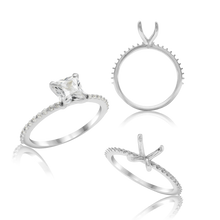 Load image into Gallery viewer, ITI NYC Princess Shape 4 Prong Zinnia With Side Stones Solitaire