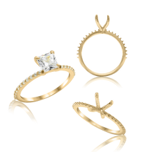 Load image into Gallery viewer, ITI NYC Princess Shape 4 Prong Zinnia With Side Stones Solitaire