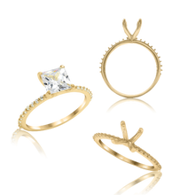 Load image into Gallery viewer, ITI NYC Princess Shape 4 Prong Zinnia With Side Stones Solitaire