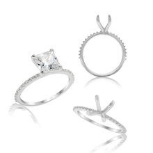 Load image into Gallery viewer, ITI NYC Princess Shape 4 Prong Zinnia With Side Stones Solitaire