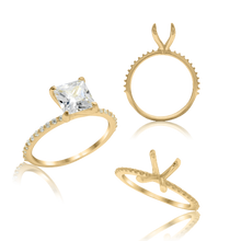 Load image into Gallery viewer, ITI NYC Princess Shape 4 Prong Zinnia With Side Stones Solitaire