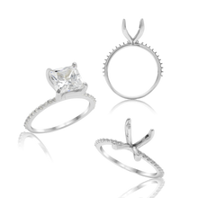 Load image into Gallery viewer, ITI NYC Princess Shape 4 Prong Zinnia With Side Stones Solitaire