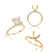 Load image into Gallery viewer, ITI NYC Princess Shape 4 Prong Zinnia With Side Stones Solitaire