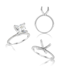 Load image into Gallery viewer, ITI NYC Princess Shape 4 Prong Zinnia With Side Stones Solitaire