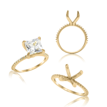 Load image into Gallery viewer, ITI NYC Princess Shape 4 Prong Zinnia With Side Stones Solitaire