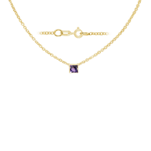 Load image into Gallery viewer, Diamond or Gemstone Square Bezel Charm in 14K Yellow Diamond Cut Cable Necklace (16-18" Extension)