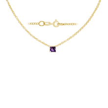 Load image into Gallery viewer, Diamond or Gemstone Square Bezel Charm in 14K Yellow Diamond Cut Cable Necklace (16-18" Extension)