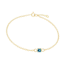 Load image into Gallery viewer, Diamond or Gemstone Square Bezel Charm in 14K Yellow Round Cable Bracelet
